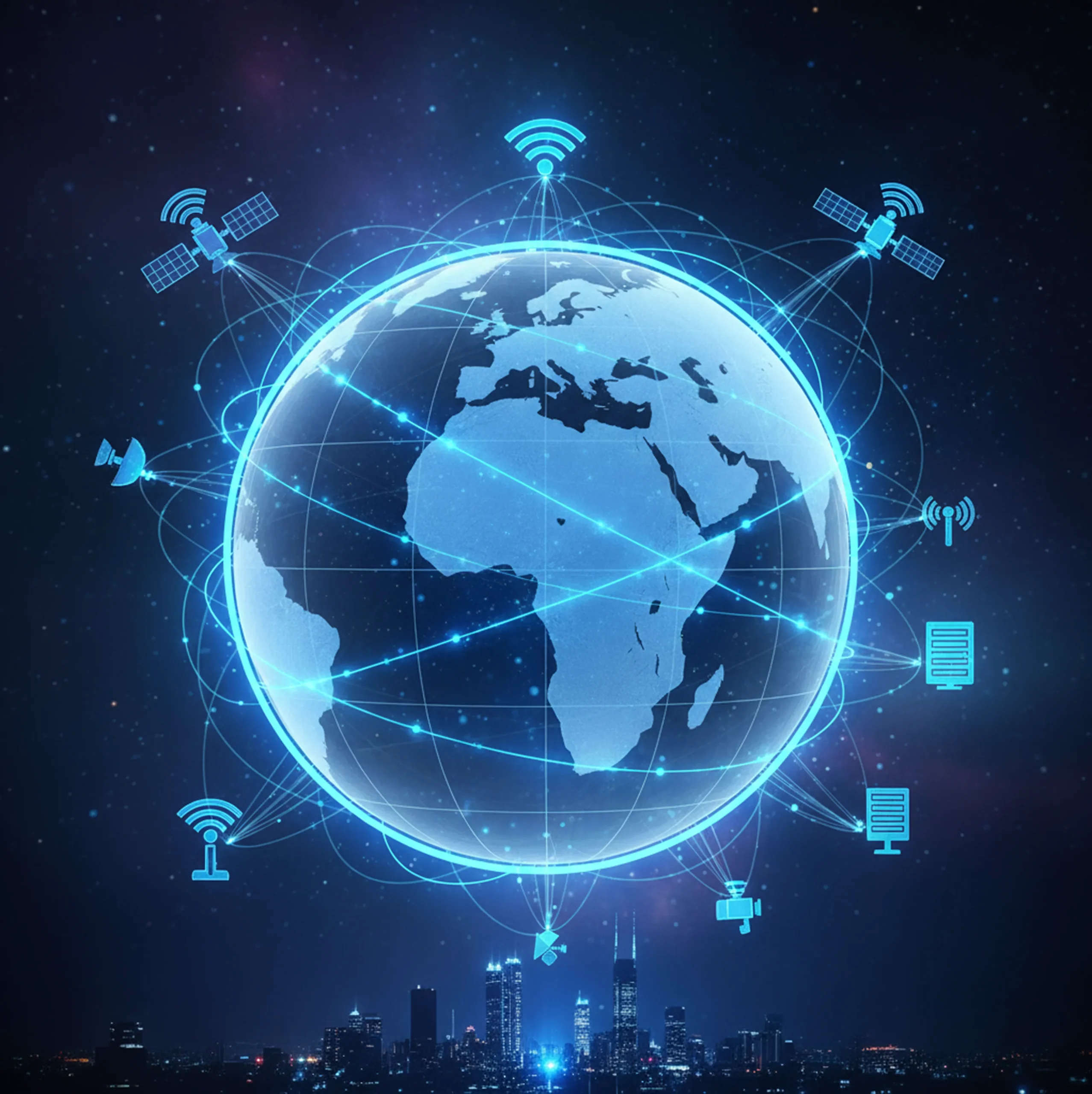 Services numériques 1 blue glowing globe